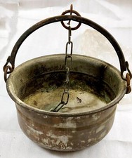 PAIUOLO IN RAME CON GANCIO E CATENA DIAM. 30 CM ALTEZZA 15 CM