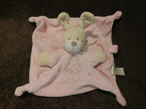 Doudou lapin plat rose motif