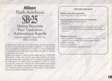 Nikon Flash autofocus SB-25 Notice resume Instruction *manuale vintage
