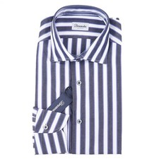 Camicia elegante Drumohr sartoriale bianca-blu navy-a righe cotone 15,5 nuova con etichetta