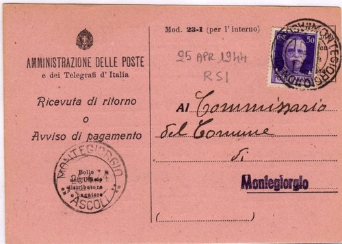Storia postale avviso - , di