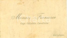 1920 ca SAVIGLIANO (CN) Francesco MONACO Capo Calzolaio Cavalleria *Biglietto