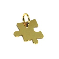 CIONDOLO PENDENTE IN ORO GIALLO 18K 750, MINI PEZZO PUZZLE, TASSELLO PIATTO