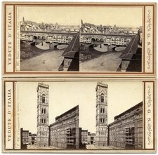 Stereoviews (2), Italy, Florence (Firenze): Ponte Vecchio; Campanile di Giotto