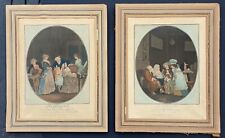 coppia stampe antiche acquatinta colori festa nonni famiglia de bucour 1810