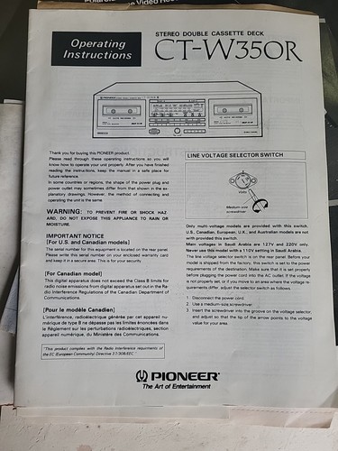 Pioneer w350r istruzioni - ct-w350r,