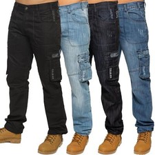 Enzo Combat Jeans Uomo Cargo Denim Pantaloni Casual da Lavoro Tutte Taglie Vita UK