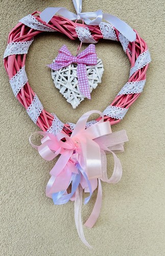 Ghirlanda cuore vimini rosa - ghirlanda,