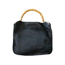 Borsa a spalla Gucci Bamboo Nero Tela e Pelle tote tracolla manico Pre Owned