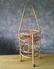 CARRELLO BAR ROTONDO IN VIMINI PORTABOTTIGLIE ANNI 60  BAR TROLLEY 60'S