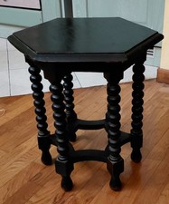 Antico Tavolino Esagonale In Legno Ebanizzato. Epoca: 800 ( Napoleone III )