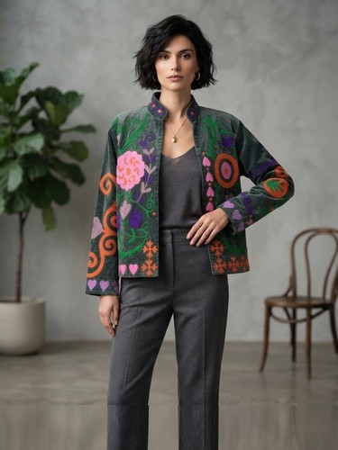 Giacca donna verde - , ricamata