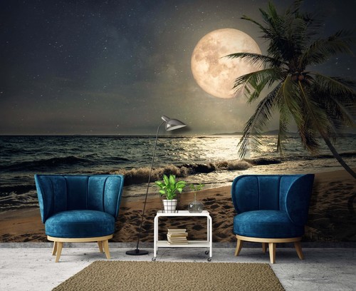 Luna sopra spiaggia - sopra, carta
