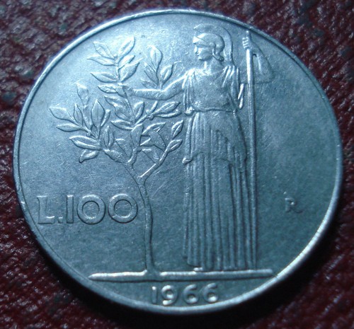 1966 italy 100 lire - 1966-r, vf