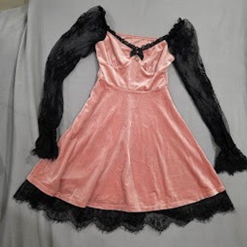 Mini abito rosa - mini, velluto