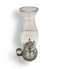 Lampada ad Olio in vetro Decorato con Supporto in Ottone Vintage Anni '60