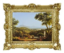 STAMPA SU CARTA VEDUTA PAESAGGIO NAPOLI VESUVIO CON CORNICE STILE BAROCCO 55X45
