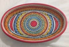 Piatto Ovale rosso In  ceramica Firmata "Vietri - Avallone" Vintage 