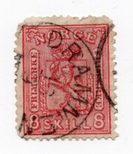 1867 - Norvegia - Cifra e stemma, 8 s. rosa usato
