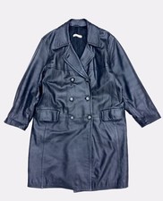 Armani Womens Leather Double Breasted Trench Coat XL black size 44