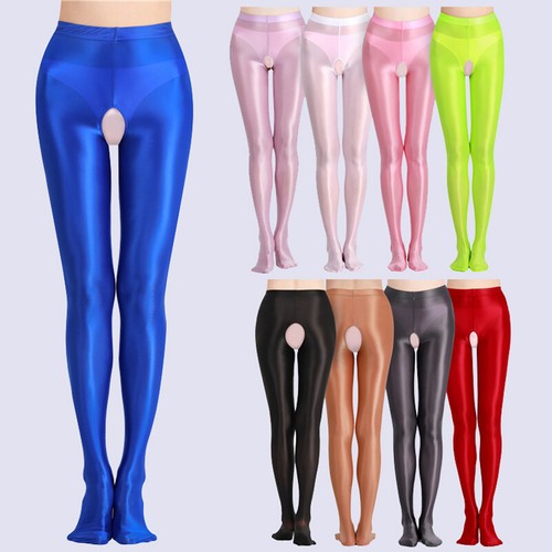 Collant donna wet look aperto