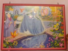 quadro con puzzle immagine di cenerentola, cameretta bimba cornice cm 72*52*2