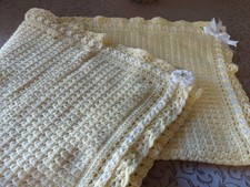 COPERTA COPERTINA LETTINO CARROZZINA NEONATO MAGLIA A MANO CON RICAMI CM.75x75