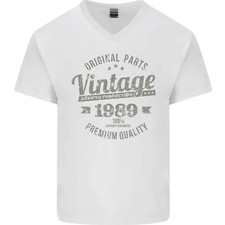 T-Shirt In Cotone Vintage Anno 36 Compleanno 1989 Uomo V-Neck