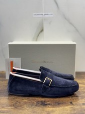 Santoni Mocassino Driver Suede Blu Luxury Santoni Scarpe Uomo 43