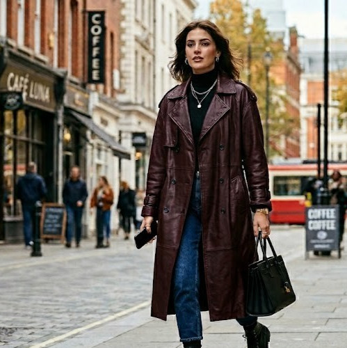 Trench coat pelle rosso - , scuro