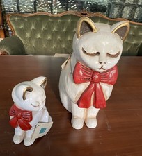 Thun  coppia in ceramica 2 gatti con fioco . 19 cm x 12 x 8 e 32x21x14
