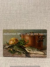 cartolina illustrata quadro M.BILLING NATURA MORTA pesce pentola cucina