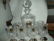 SET BOTTIGLIA ALCOLICO LIQUORE CRISTALLO RCR 06 BICCHIERI ARGENTO 925/800 CM 23