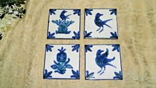 VINTAGE 4 PIASTRELLE DECORATIVE CUCINA 10X10 BIANCO E BLU 