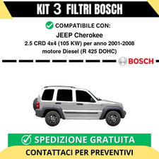 KIT BOSCH 3 Filtri tagliando per JEEP Cherokee 2.5 CRD 4x4 105 kw Diesel 2001...