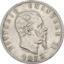 Moneta argento 5 Lire 1873
