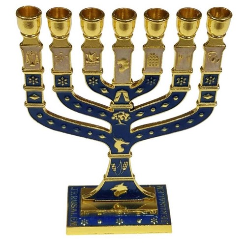Menorah smaltata blu oro - blu, e
