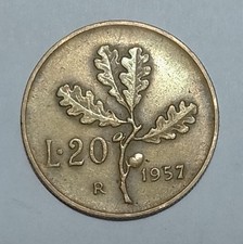 MONETA 20 LIRE 1957 - REPUBBLICA ITALIANA - RAMO QUERCIA / TESTA DI DONNA