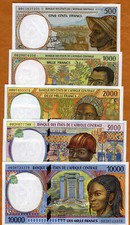 SET Stati Centrafricani, Congo, 500-1000-2000-5000-10000 franchi 2000 UNC