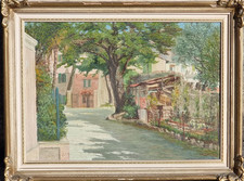 Saverio Seassaro ( Genova  1917 - 2016 ) Cortile Ligure, olio su tela cm 50 x 70