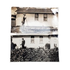 2 Vtg Man Working in Garden