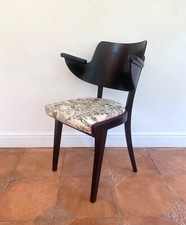 Sedia originale TON anni 50 restaurata, cotone con motivo toile de jouy 