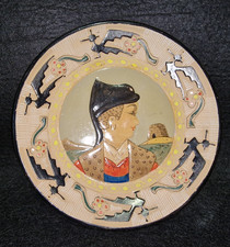 PIATTO SARDO IN TERRACOTTA GRAFFITA E DIPINTA, ARTE SARDA COSTUME SARDO SARDEGNA