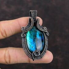 Regalo per Lei Neon Flash Labradorite Filo Avvolto Ciondolo Rame Gioielli 2,56"