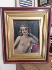 OLIO SU TAVOLA A FIRMA A. TORO NUDO DI DONNA PITTURA FIGURA CORNICE 