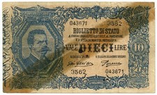 10 LIRE FALSO D'EPOCA BIGLIETTO DI STATO EFFIGE UMBERTO I 28/12/1917 MB-