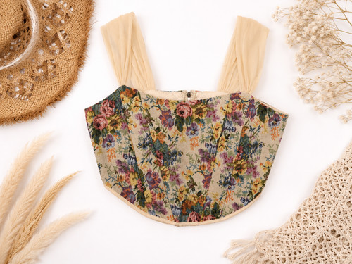 Top corsetto floreale jacquard