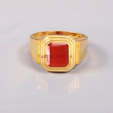 Naturale Rosso Onice Gemma Con Placcato Oro 925 Argento Sterling Uomo Ring #5681