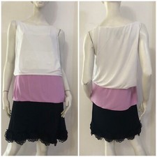 CLASS ROBERTO CAVALLI Vestito abito bianco lilla bande Tg IT 44