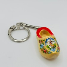 Portachiavi zoccolo legno Olanda vintage souvenir dipinto a mano mulino a vento tulipano olandese